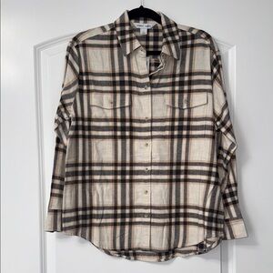 Old Navy Cream and Black Plaid Shirt